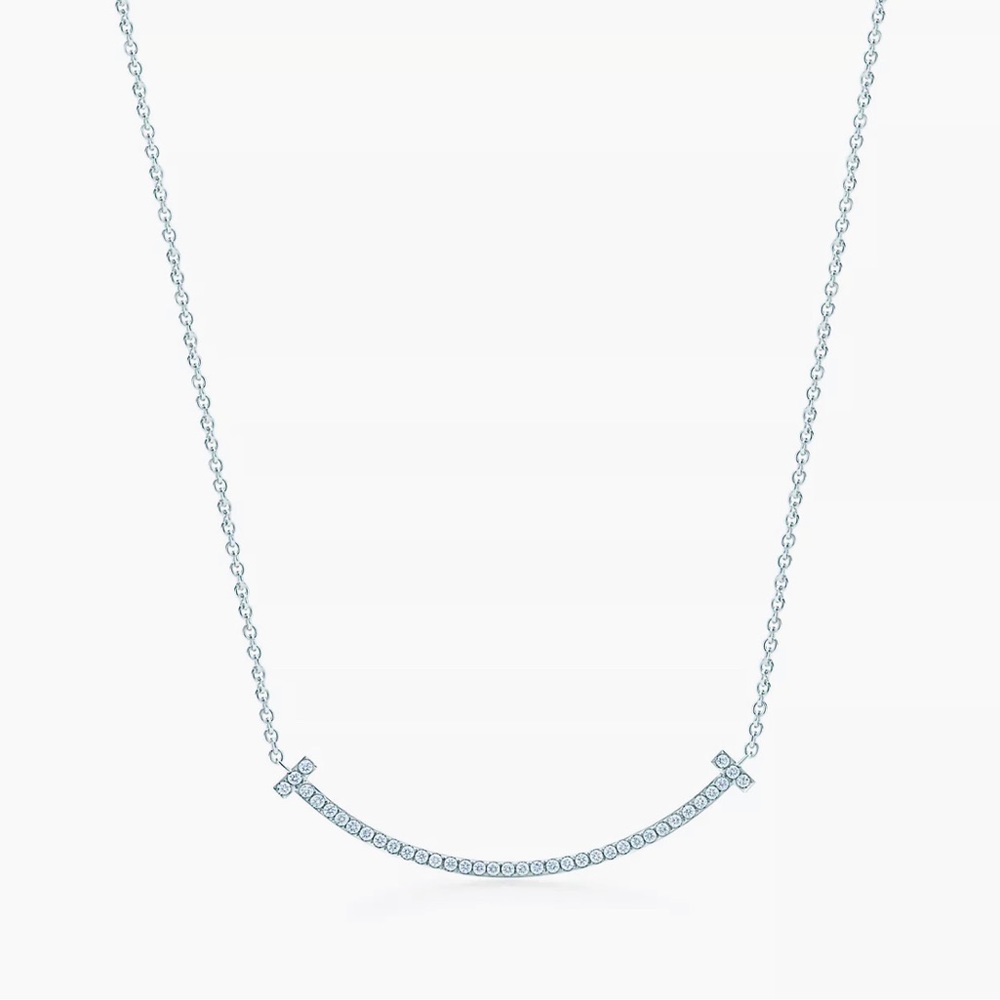 Tiffany & Co. NIB new Tiffany T Smile Pendant in white gold with diamonds small
